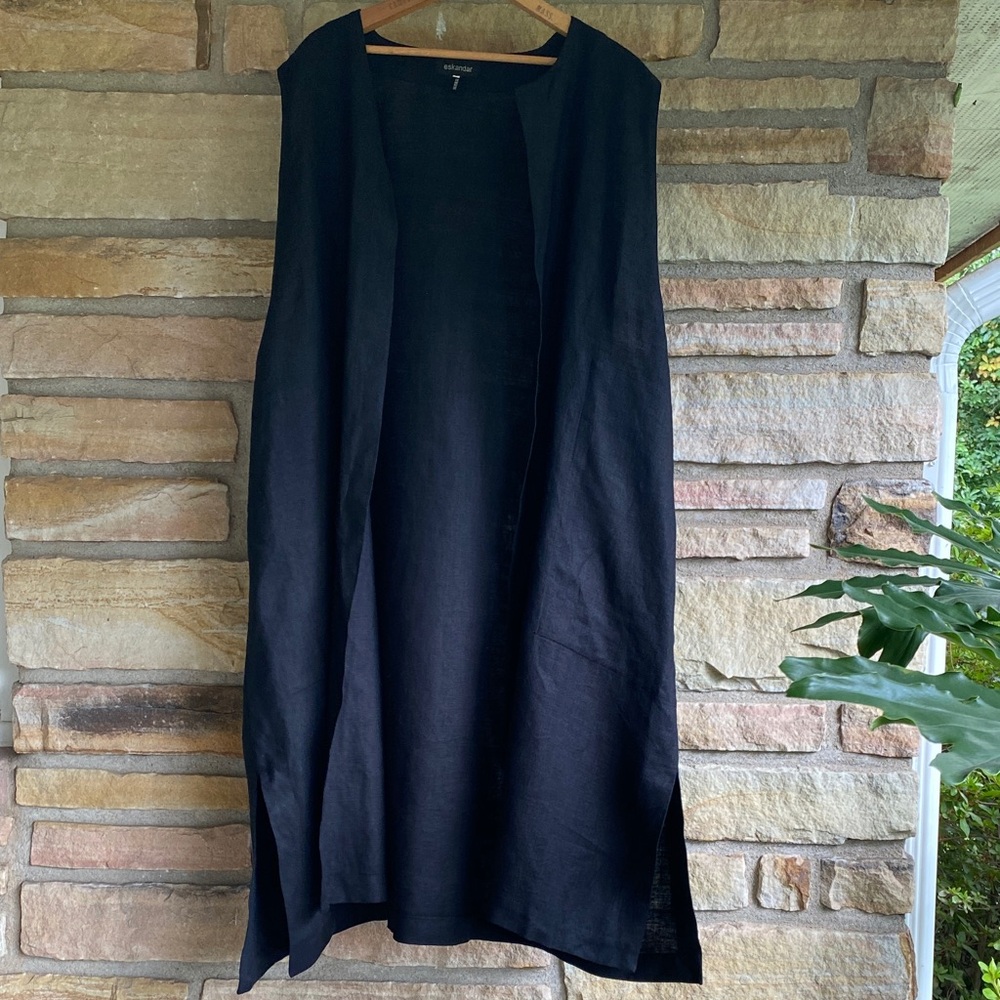 Eskandar Linen Vest Duster Sleeveless Longline